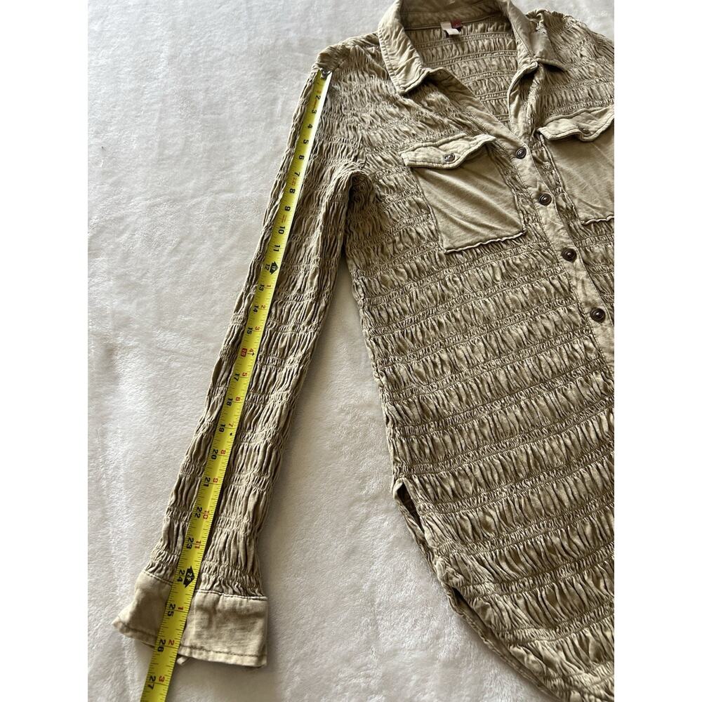 Anthropologie Pilcro Smocked Shacket Button Up Chest Pocket Olive Green Size S - Picture 12 of 16